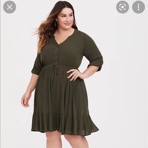 Torrid Olive Button Front Gauze Skater Dress